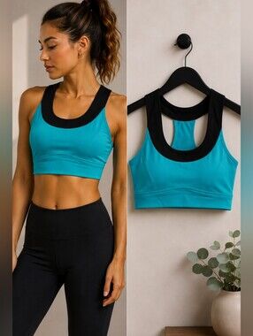 Lululemon Turquoise Blue Sports Bra Size 8 Black Racerback Activewear